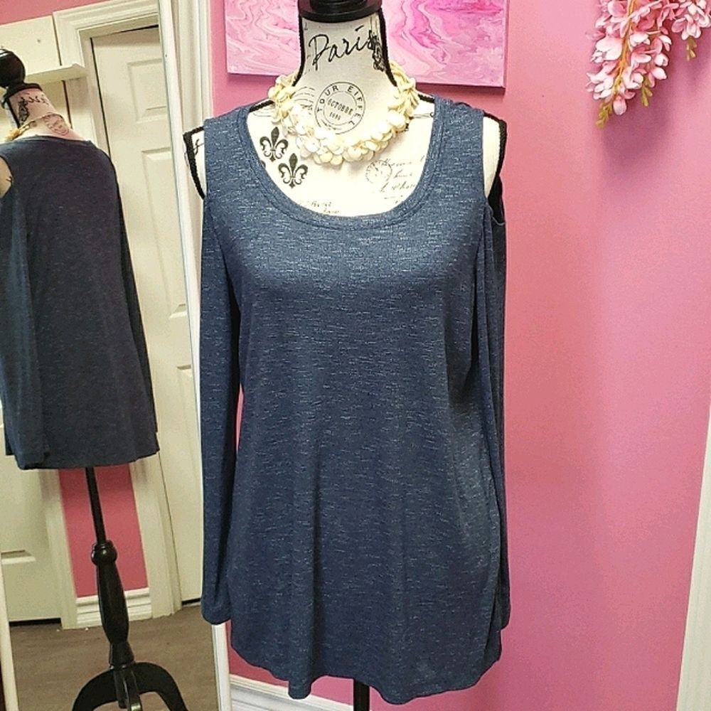 MATTY M Blue Off Shoulder Top Blouse